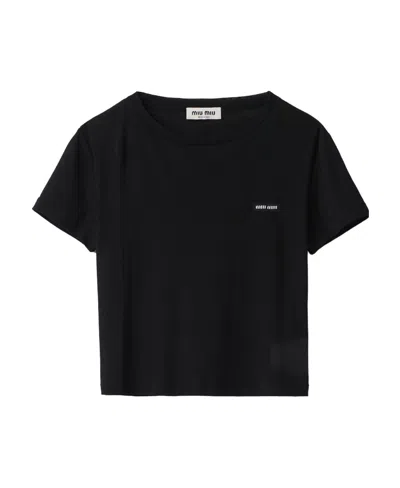 MIU MIU MIU MIU LOGO-PATCH CREWNECK T-SHIRT