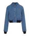 Miu Miu Logo-embroidered Zip-up Denim Jacket In Blue