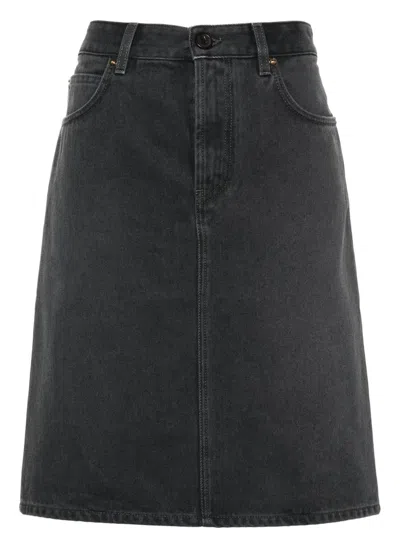 Miu Miu Logo-appliqué Denim Mini Skirt In Gray