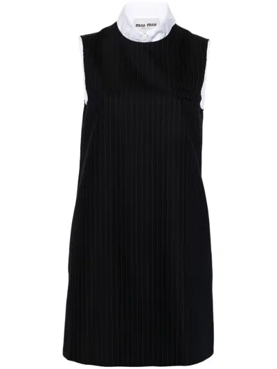 Miu Miu Minikleid Mit Logo-applikation In Blue