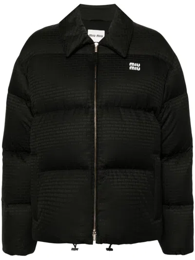 Miu Miu Logo-appliqué Puffer Jacket In Black