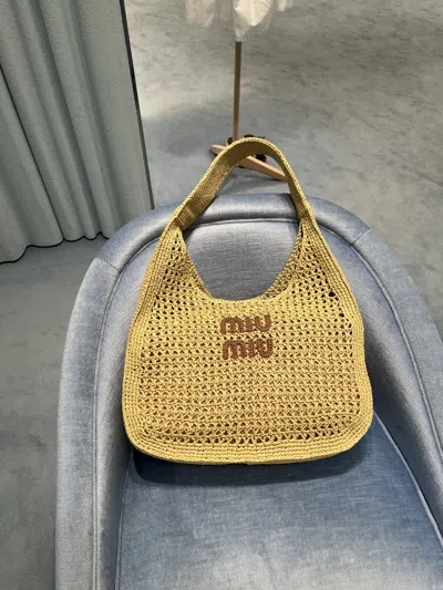 Miu Miu Raffia-effect Woven Hobo Bag