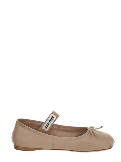 Miu Miu Logo Ballerina In Pink