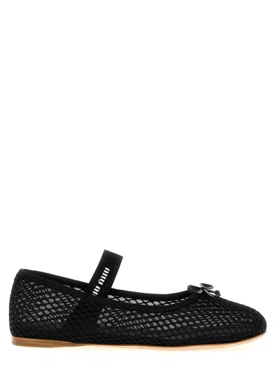Miu Miu Logo Ballet Flats Flat Shoes Black
