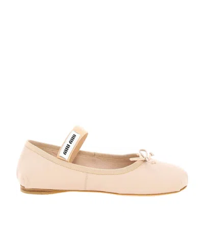 Miu Miu Logo Ballet Flats In Nude