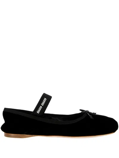 Miu Miu Logo Ballet Shoes In Black