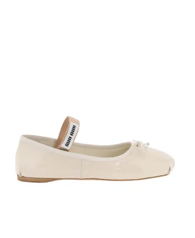 Miu Miu Logo Ballet Shoes In Nude