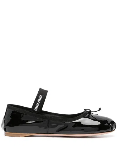 Miu Miu Logo-band Ballerina Shoes In Black