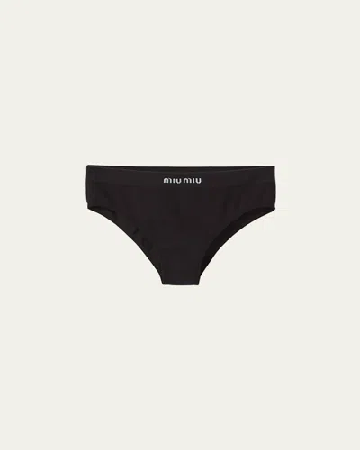 Miu Miu Seamless Ribbed Cotton Briefs In Nero
