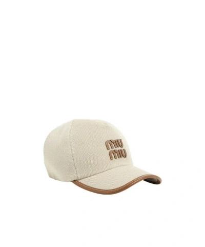 Miu Miu Logo Baseball Cap In Beige