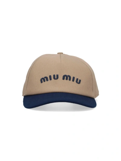 Miu Miu Logo Baseball Cap In Beige