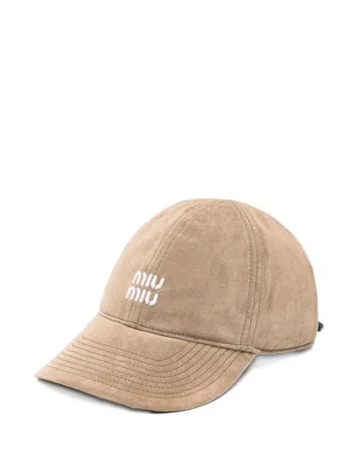 Miu Miu Logo Baseball Cap In Neutral