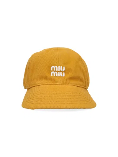 Miu Miu Logo Baseball Cap In Yellow