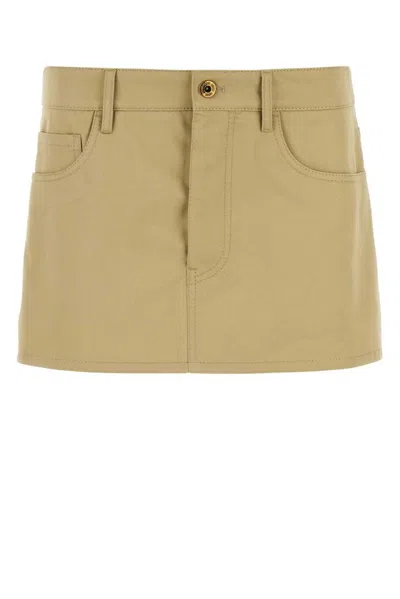 Miu Miu Camel Cotton Mini Skirt In Beige