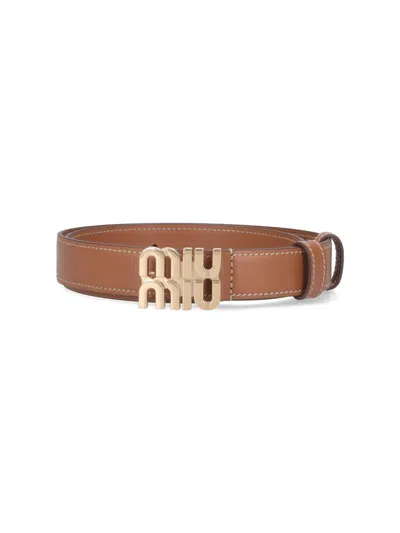 Miu Miu Logo Belt In Brown