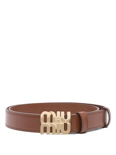 Miu Miu Logo Belt In Brown