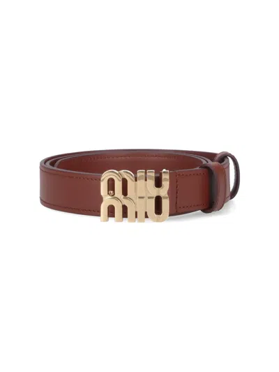 Miu Miu Logo Belt In Brown