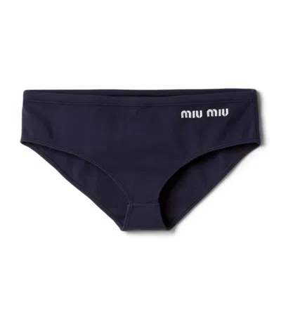 Miu Miu Logo Bikini Bottoms In Blue