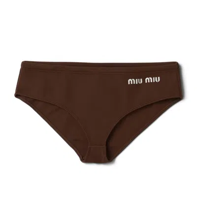 Miu Miu Logo Bikini Bottoms In Brown