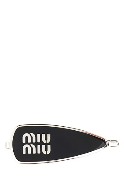 Miu Miu Enameled Metal Hair Clip In Black