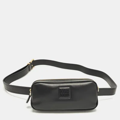 Pre-owned Miu Miu Logo Black Mini Leather Belt Bag