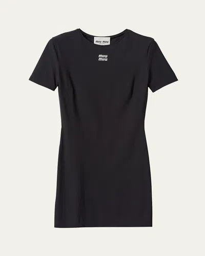 Miu Miu Logo Body-con Jersery Mini Dress In Nero