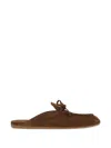 Miu Miu Suede Sabots Rounded Toe Bow Detail In Brown