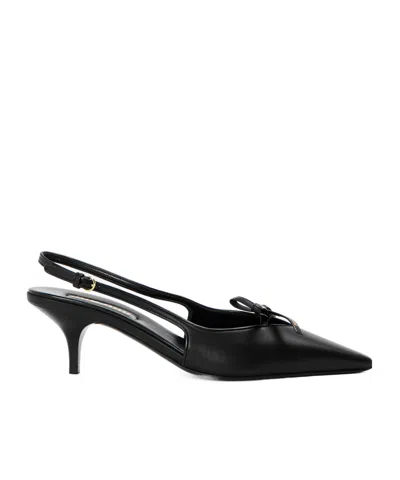 Miu Miu Logo Bow Kitten Slingbacks In Black