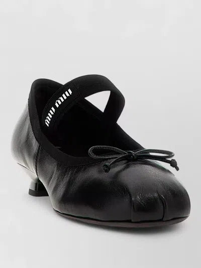 Miu Miu Logo Bow Leather Ballet Flats Shoes In Black
