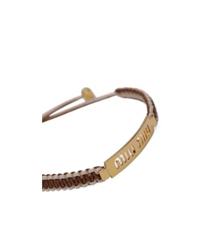 Miu Miu Logo Bracelet In Brown