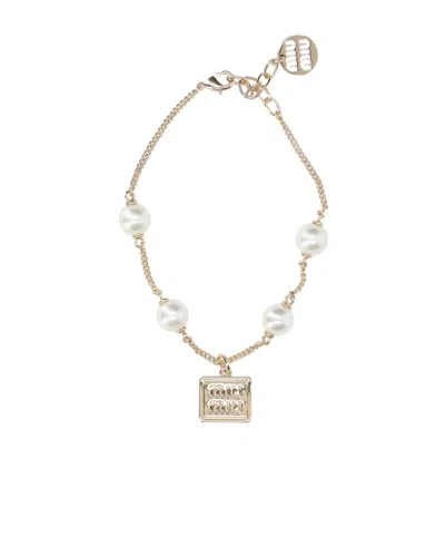 Miu Miu Logo Bracelet In White