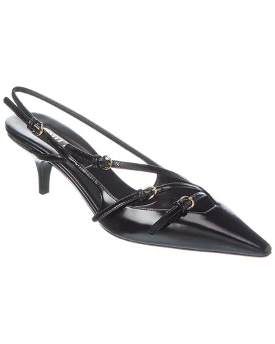 Miu Miu Logo Brushed Leather Slingback Pump In Black
