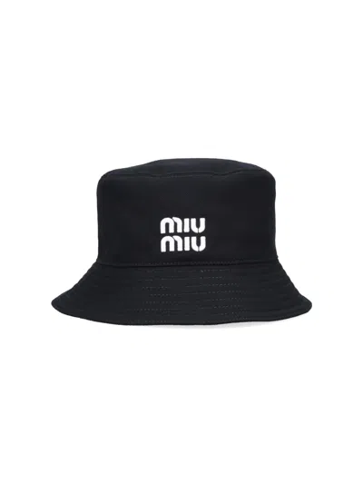 Miu Miu Logo Bucket Hat In Black  