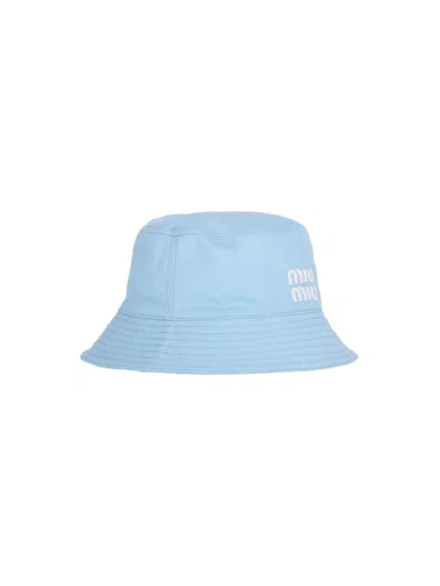 Miu Miu Logo Bucket Hat In Celeste