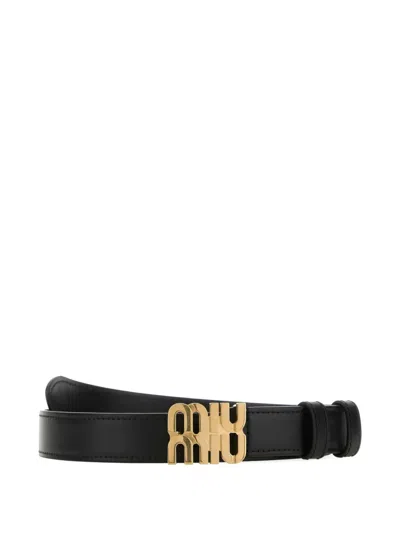 Miu Miu Leather Belt With Adjustable Length And Single Loop In Black