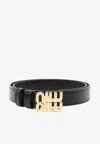 Miu Miu Logo Buckle Leather Belt In Black