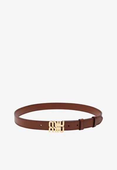 Miu Miu Logo Buckle Leather Belt In Brown