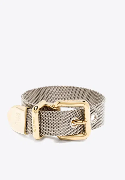 Miu Miu Logo Buckle Metal Bracelet In Acciaio+oro