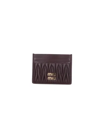 Miu Miu Lamb Leather Quilted Cardholder In Brown