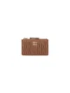 Miu Miu Nappa Leather Card Holder With Quilted Design In Brown