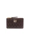 Miu Miu Matelassé Nappa Leather Pouch Wallet In Brown