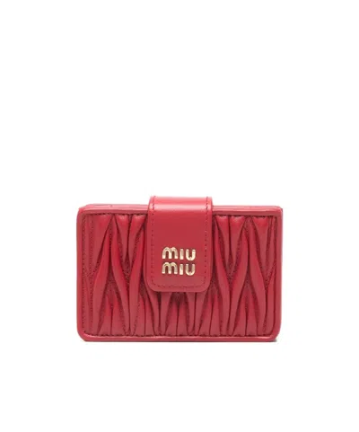 Miu Miu Matelassé Flap Wallet In Red