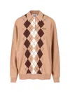 Miu Miu Argyle Pattern Cashmere Polo Pullover In Brown