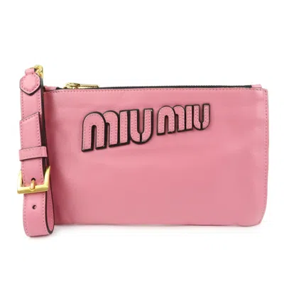 Pre-owned Miu Miu Logo Chain Clutch Shearling Pink Leather Clutche & Pouche Bag ()