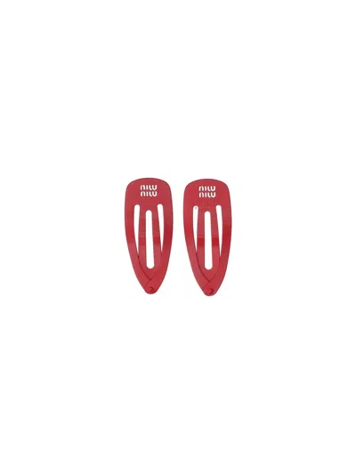 Miu Miu Logo Clip Set In Red