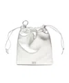 Miu Miu Logo Plaque Metallic Leather Pouch Bag In White