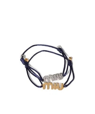 Miu Miu Logo Cord Bracelets In Black