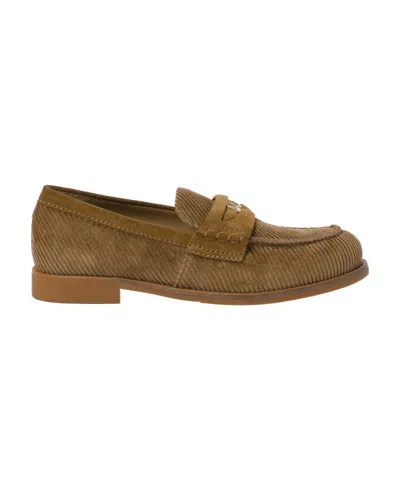 Miu Miu Logo Corduroy Love Shoes In Brown