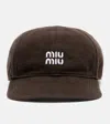 Miu Miu Logo Cotton Baseball Cap In Brown
