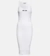 Miu Miu Logo Cotton Jersey Midi Dress In Bianco